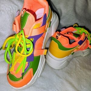 Colorful Neon Green Orange Yellow Purple Athletic Shoes
